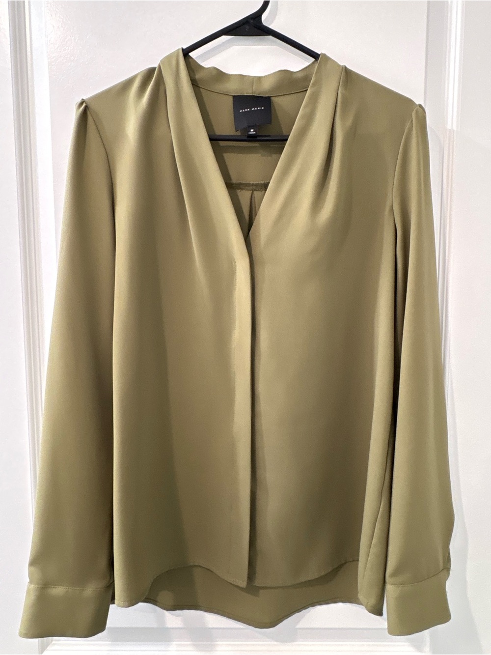 Alex Marie Olive Draped V-Neck Long Sleeve Blouse
